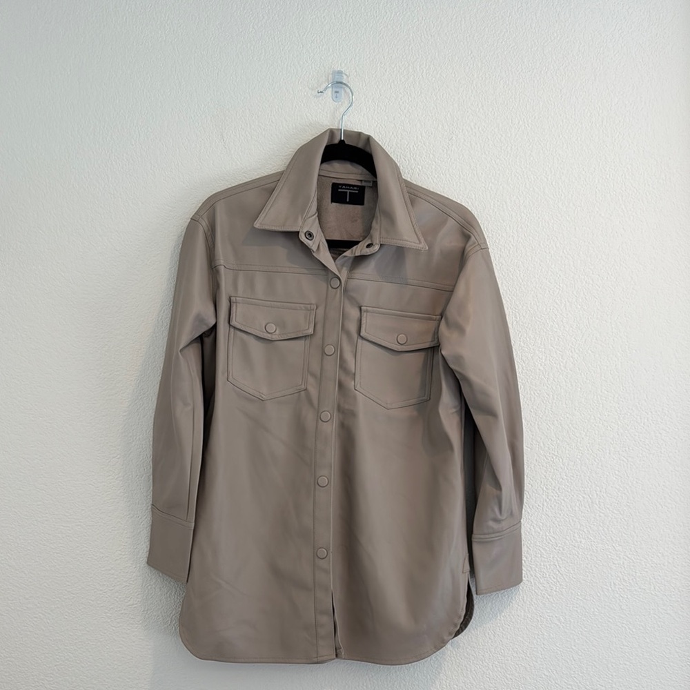 Tahari - Faux Leather Shacket - Tan - Size S